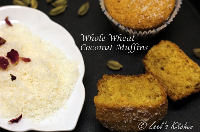 Eggless Whole Wheat Coconut Muffins