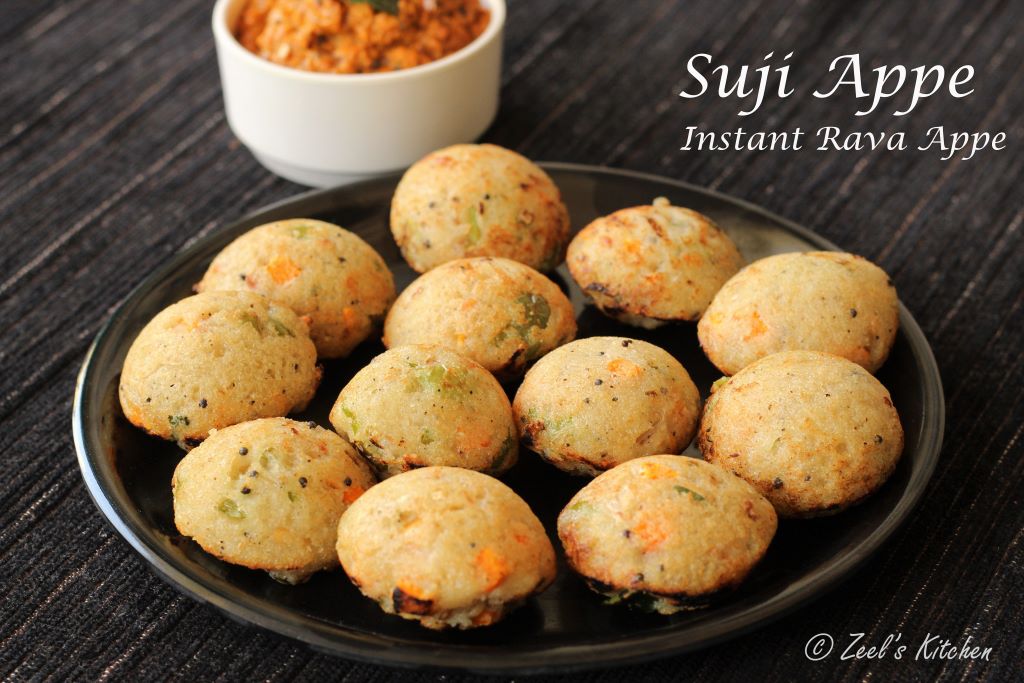 Suji Appe | Instant Rava Appe Recipe | Quick Vegetable Paniyaram | Semolina Pancake Puffs