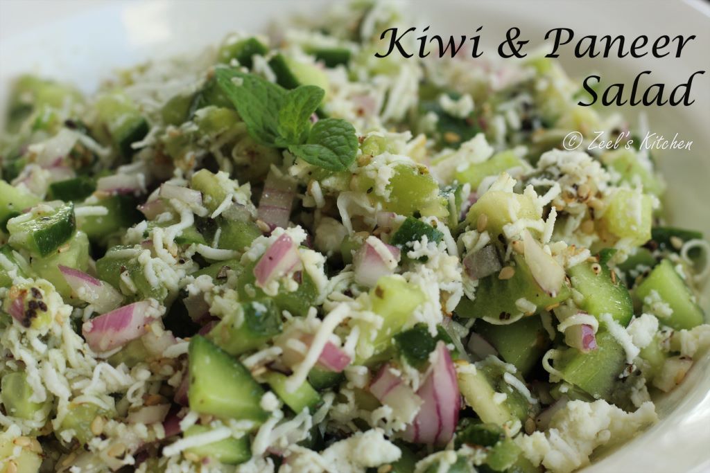 Kiwi and Paneer Salad | Kiwi and Indian Cottage Cheese Salad | Healthy Kiwi and Paneer Salad Recipe