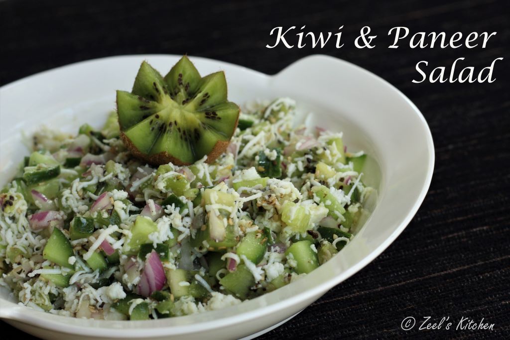 Kiwi and Paneer Salad | Kiwi and Indian Cottage Cheese Salad | Healthy Kiwi and Paneer Salad Recipe