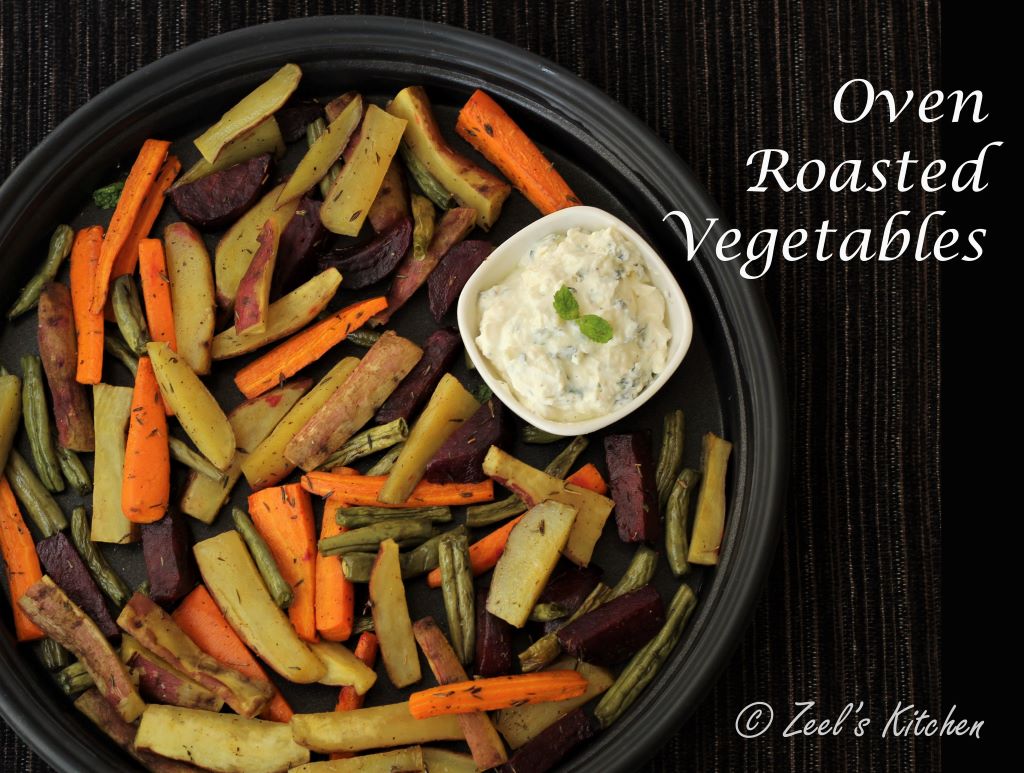 Oven Roasted Vegetables with Hung Curd Dip | Roasted Vegetables in Oven